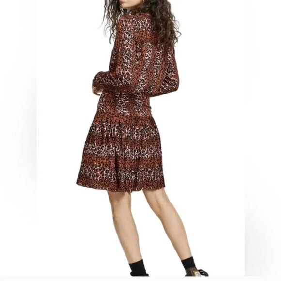 Scotch & Soda Leopard Print Pleated Hem Mini Dress - Picture 2 of 12
